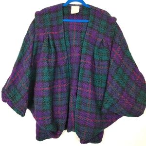 80s Vintage Boyne Valley Wool Plaid Knit Oversized Cardigan